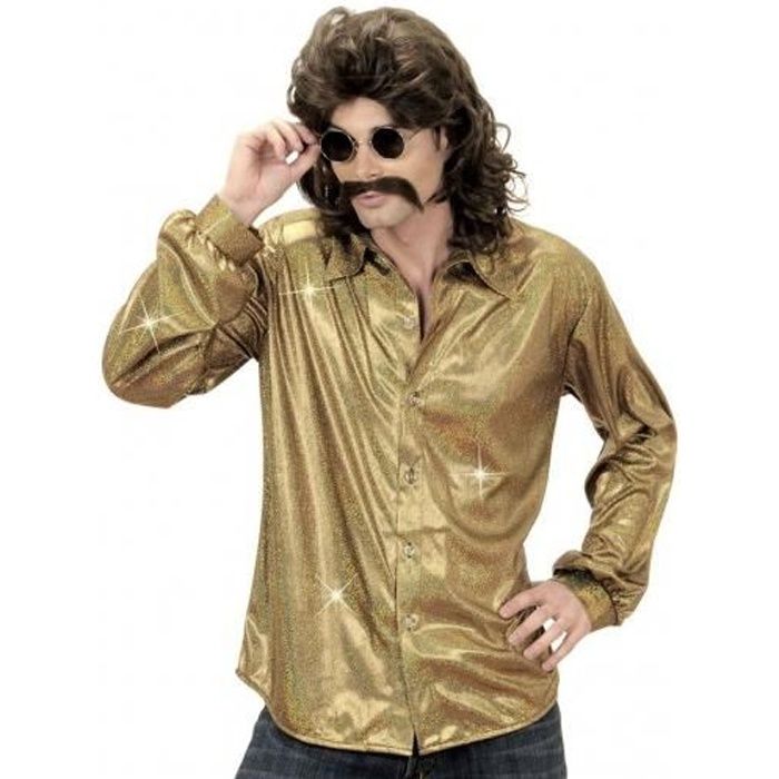 Chemise disco brillante doré homme