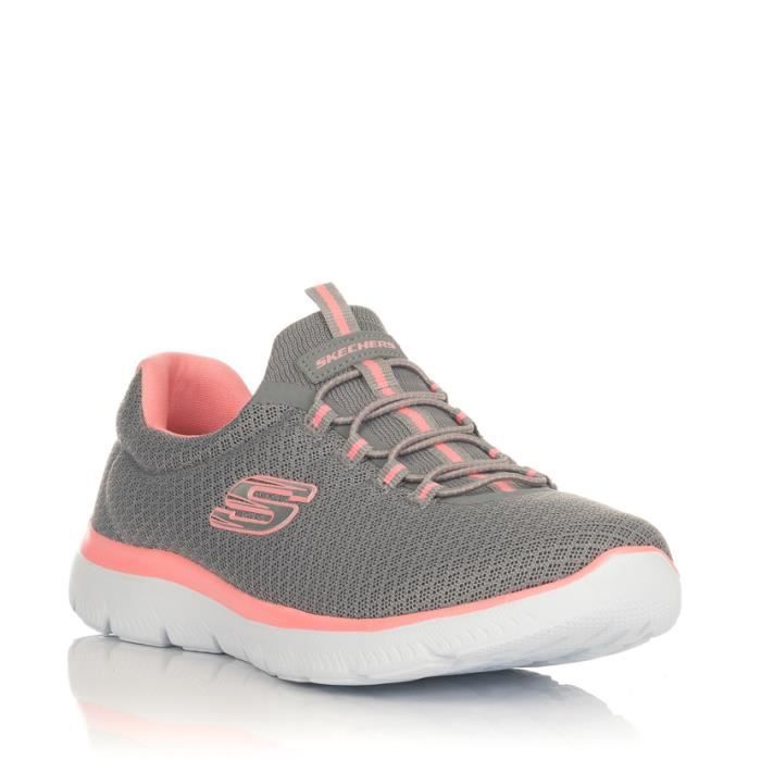 Skechers Baskets - SKECHERS - 12980 - Gris - Rose - Mixte - Lacets - Plat