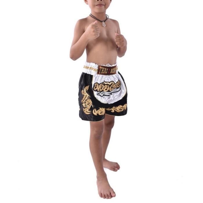 Short Enfant Traditionnel THAI Boxe Kickboxing Special Muay Thai MMA, Couleur Blanche, Taille Enfants 7-10 ANS
