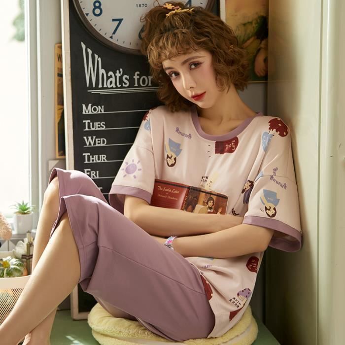 Pyjama Femme été 2 Pièces – T-shirt Et Short, Grande Taille, Polyester/élasthanne, Décontracté
