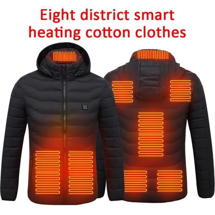 veste d'hiver chauffante en coton à 8 zones pour hommes et femmes - noir