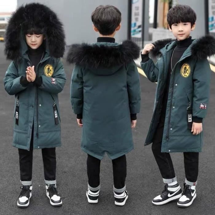 Longue Doudoune Garcon Enfants a Capuche en Coton Hiver Vetement Vert Vert Cdiscount Pret a Porter