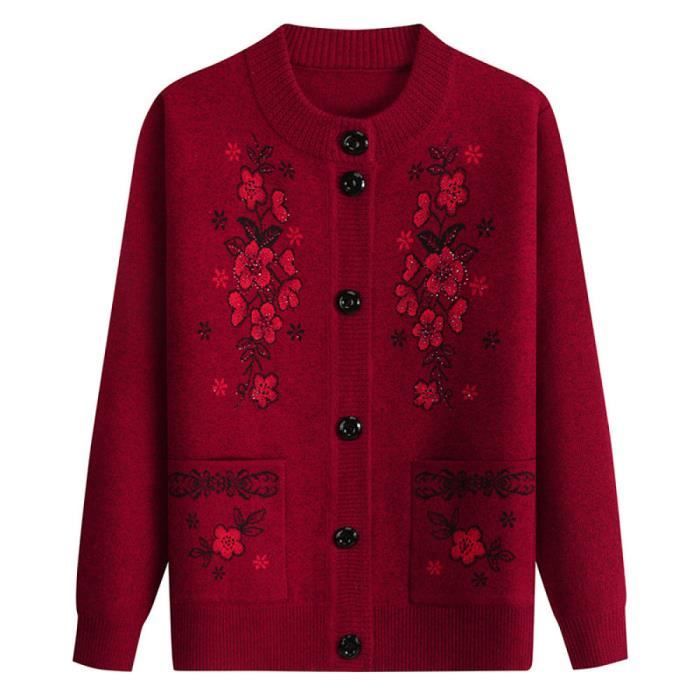 Cardigan M re D ge Moyen Fleurs Rouges Manteau Pull pais Pour