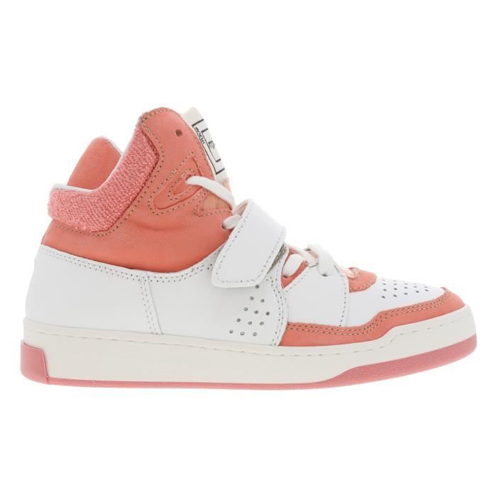 Baskets montantes cuir Mjus orange Femme Cuir Saumon Blanc