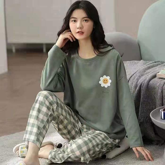 Pyjama Femme Manches longues Coton Vetement d exterieur Grande taille Collection B373888040 Blanc Cdiscount Pret a Porter