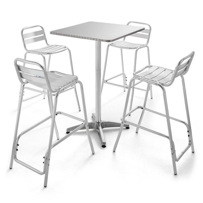 Table De Terrasse Haute Carree Et 4 Chaises Hautes En Aluminium Soho Gris Achat Vente Mange Debout Table De Terrasse Rabattable Cdiscount