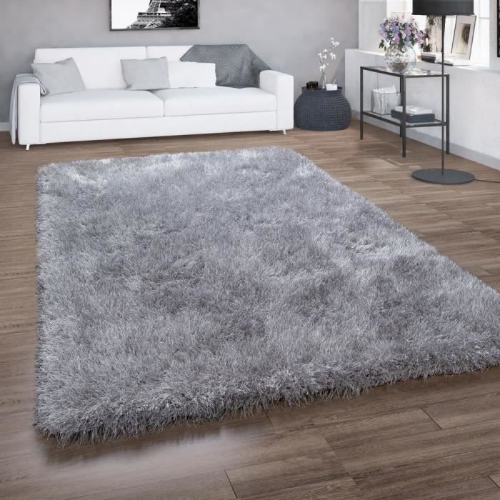 tapis poils longs pour salon shaggy avec fil brillant uni gris 200x290 cm achat vente tapis cdiscount