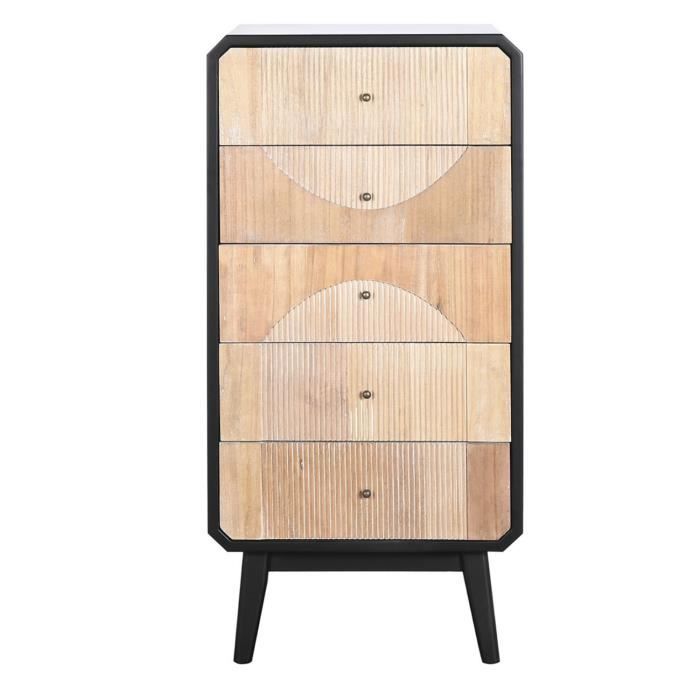 chiffonnier , meuble de rangement en bois coloris naturel, noir - longueur 48,30 x profondeur 35 x hauteur 100 cm