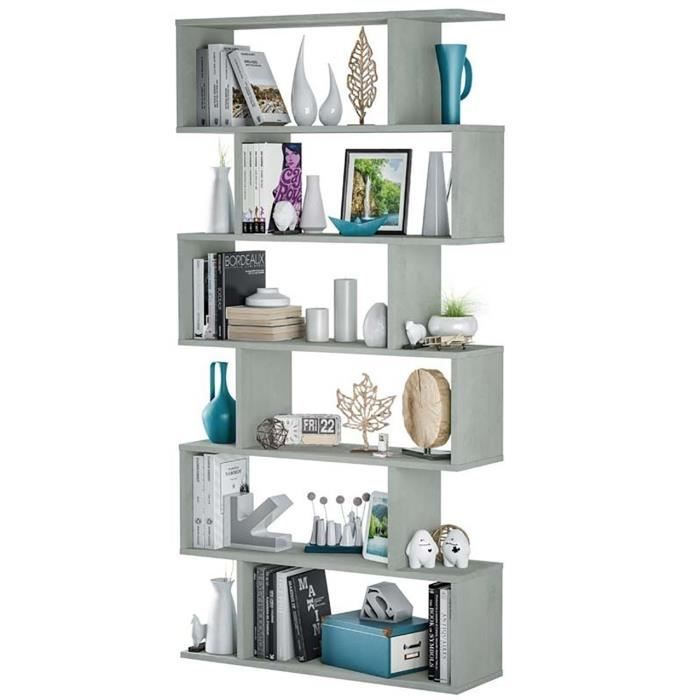 Etagère bibliothèque en panneau de particules mélaminé coloris gris béton - Hauteur 192 x Longueur 80 cm x Profondeur 24 cm Etagère bibliothèque en panneau de particules mélaminé coloris gris béton - Hauteur 192 x Longueur 80 cm x Profondeur 24 cm