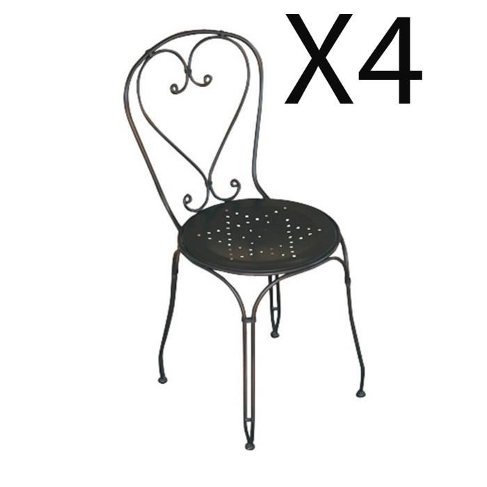 lot de 4 chaises de jardin empilables en fer forgé noir - longueur 41 x profondeur 52 x hatuteur 89 cm
