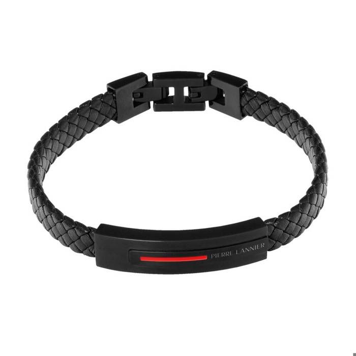Bracelet Homme PADDOCK Acier Noir Cuir Tressé Noir Fermoir cliquet et Rouge Bracelet Homme PADDOCK Acier Noir Cuir Tressé Noir Fermoir cliquet et Rouge