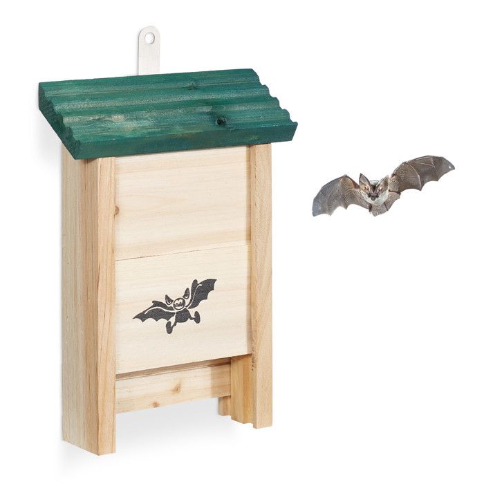 Meilleurs prix pour Relaxdays, abri à chauve-souris, Niche en bois non traité de sapin, Maison, Boîte HxLxP : 25,5 x 18 x 6 cm, nature/vert
