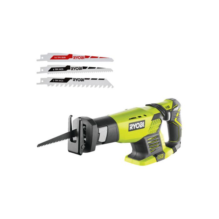 Pack RYOBI Scie sabre RRS1801M 18V One+ sans batterie ni chargeur Lot de 3 lames RAK3RBWM spéciales scie sabre