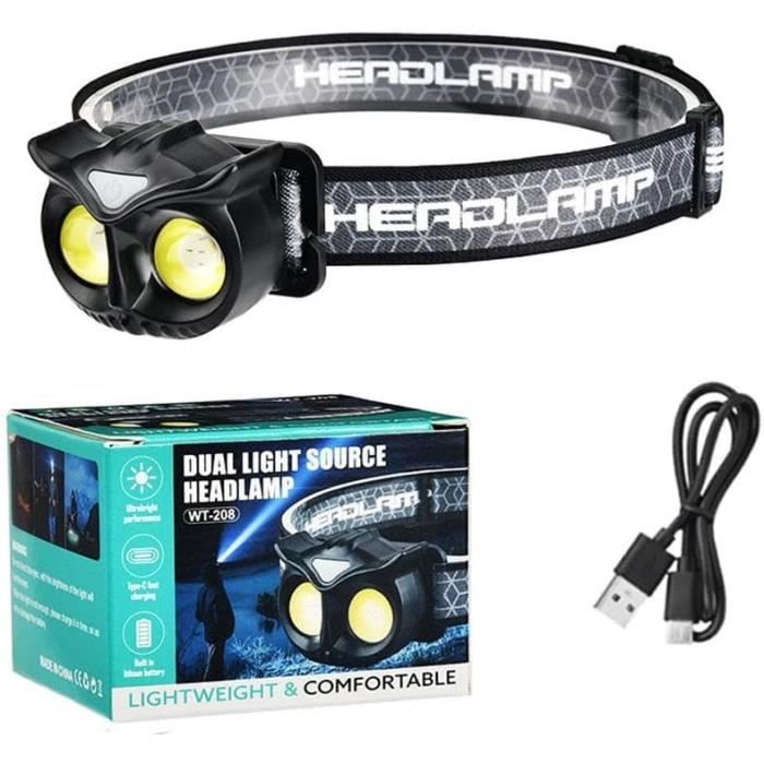 Lampe Frontale LED Super Lumineuse 350LM Avec Faisceau Large 210° – Idéal Pour Le Camping Et La Course