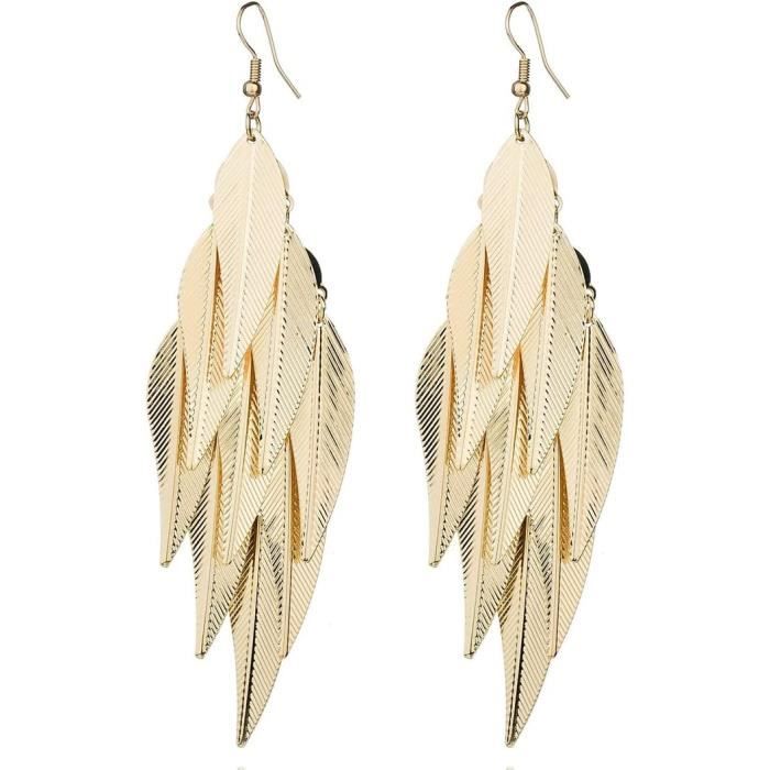 Boucles D'oreilles Longues Femme Bois Noir Doré - Bijoux Fantaisie Budget Beauté