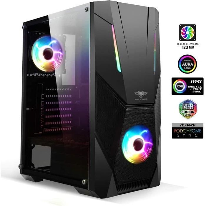 Boîtier PC Spirit Of Gamer - INFINITY DARK Boitier PC Gamer Noir RGB Moyen  ATX Tour PC Gaming Vide avec Paroi Latérale en Verre Trempée Compatible  ATX, mATX, ITX 2 Ventilateurs