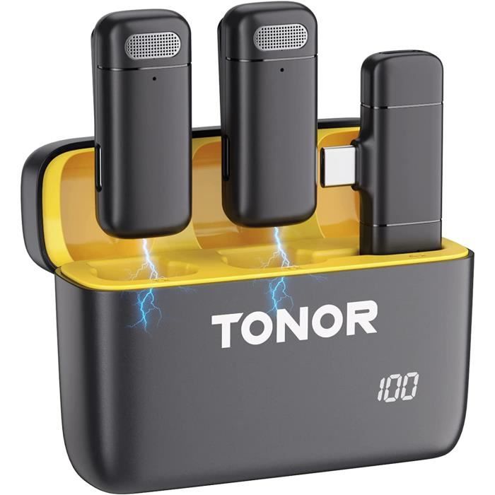 TONOR Micro Cravate sans Fil Professionnel pour Anoid Phone, Micro Téléphone Portable, Système de Mini Microphone Lavalier pour 107