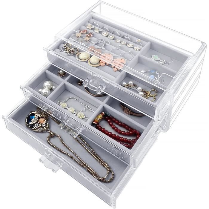Boîte à Bijoux En Acrylique à 3 Tiroirs, Organisateur De