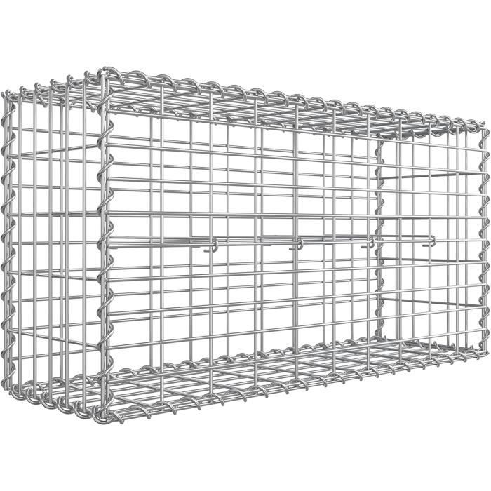 Gabion pour Pierre, Cage en Métal, Panier à Pierre, Maille 5 x 10 cm, Galvanisé, Mur, Paterre, Décoration de Jardin, 100 x 50 x90