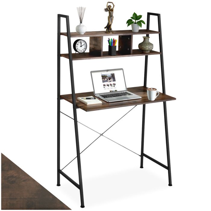 Bureau - TECTAKE - Table de bureau EXETER au style industriel en bois et acier 855 x 465 x 140 cm - Bois foncé