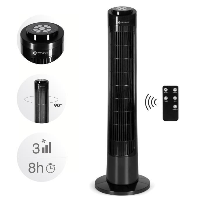Ventilateur Colonne - TECVANCE, silencieux avec Télécommande et Minuterie -  3 Vitesses - Oscillation - Hauteur 76 cm, Noir - Cdiscount Bricolage
