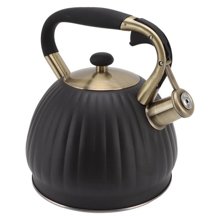 Bouilloire à Thé Sifflante 3,5L Citrouille - Acier Inoxydable Noir - Poignée Froide