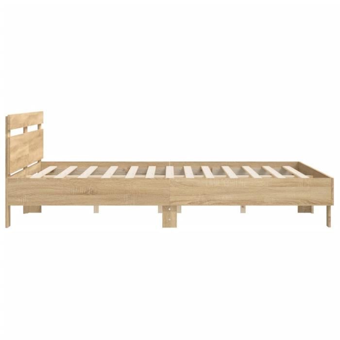 Cadre De Lit Double 180x200 Cm Avec Tête De Lit Et LEDs - Chêne Sonoma, Marque VidaXL, Neuf