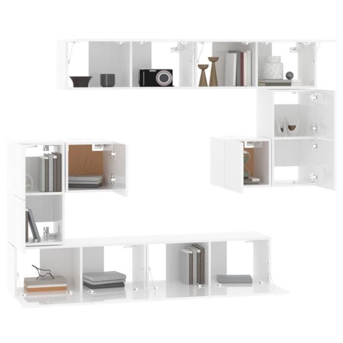 Meuble TV Mural Blanc 100x30x30 Cm - Bois D'Ingénierie - 2 Étagères + 2 Compartiments - Générique - 9