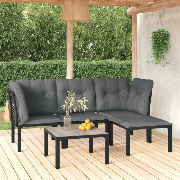 vidaXL Salon de Jardin 5 pcs Ensemble de Meubles de Terrasse Mobilier dExtérieur Chaise de Patio Moderne Noir et Gris 3187748