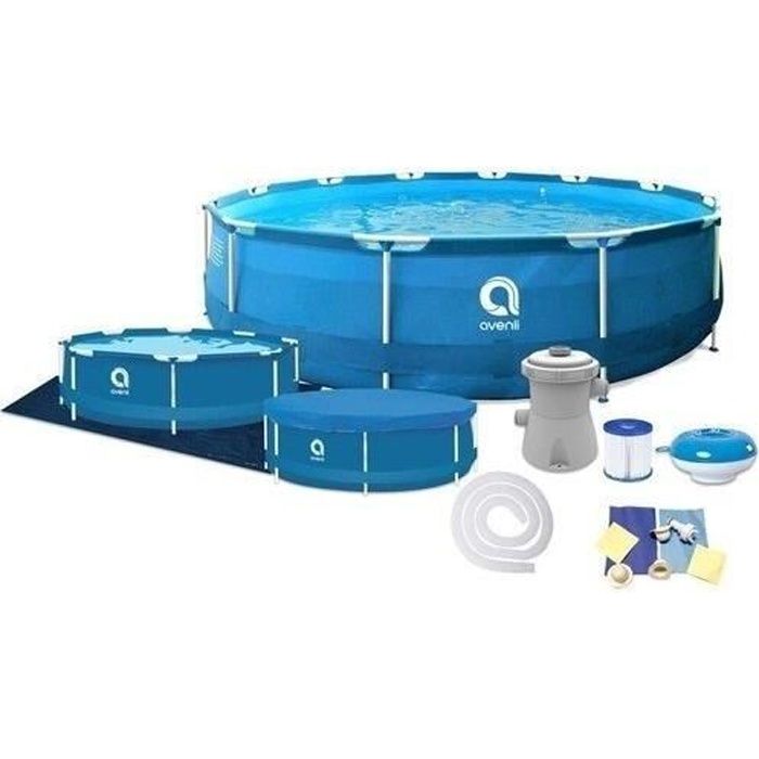 Piscine 366x76 cm - avec filtres et pompe - avec couverture - bleue - piscine hors sol