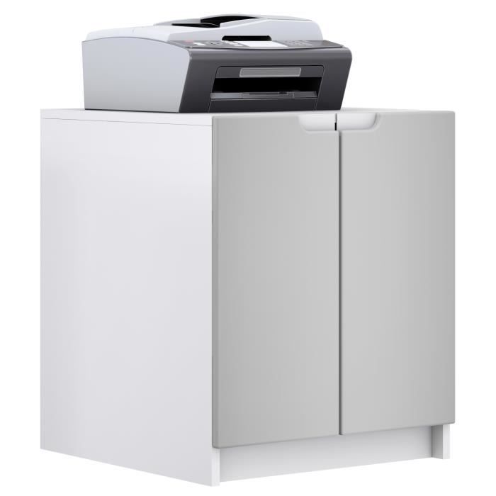 commode d'imprimante logan, armoire à dossiers avec 2 compartiments et 2 portes, blanc mat-gris clair satiné mat(51 x 60,5 x 54 cm)