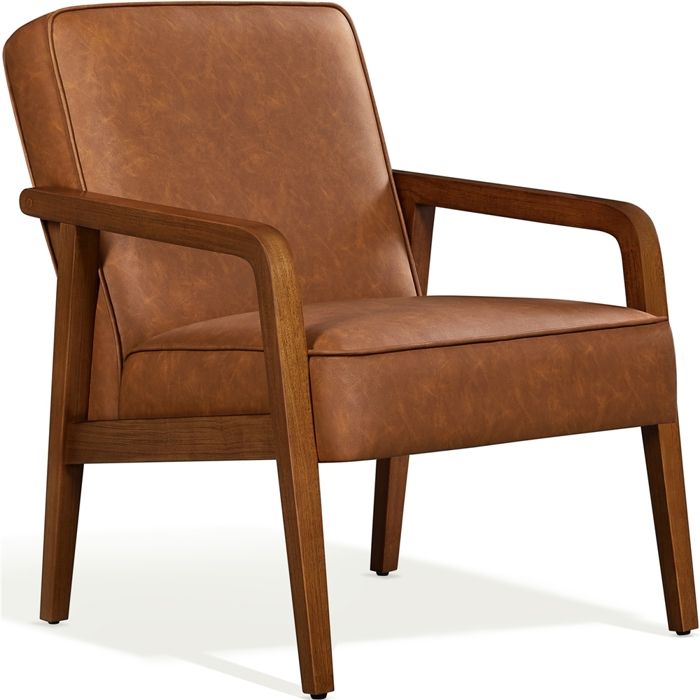 Yaheetech Fauteuil Salon Confortable Cadre Métal Fauteuils et Chaises pour Salon Siège Bien Rembouré 1-Marron clair