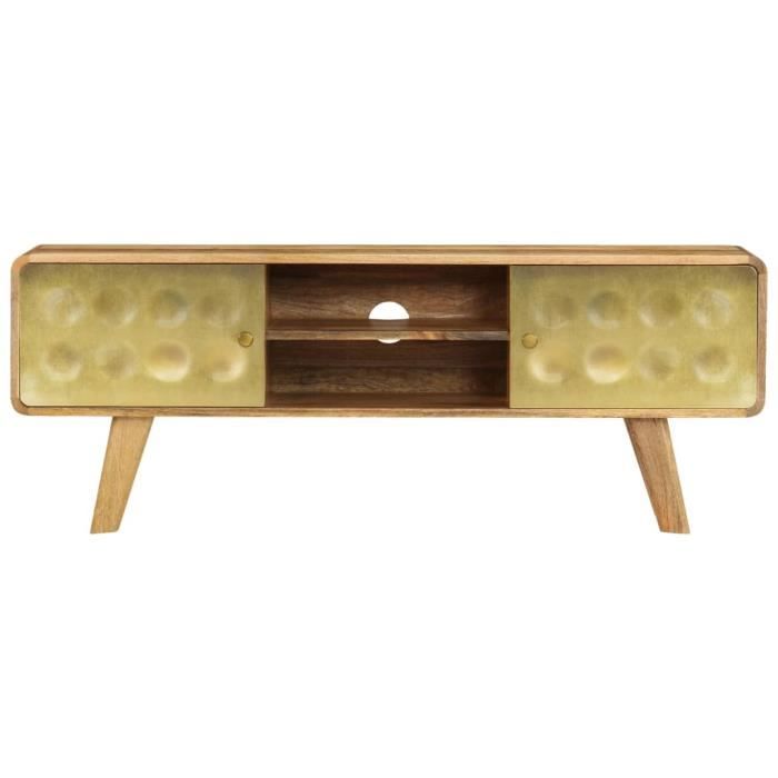 Meuble TV En Bois De Manguier Massif - 120 X 30 X 50 Cm - Couleur Noire (Neuf)