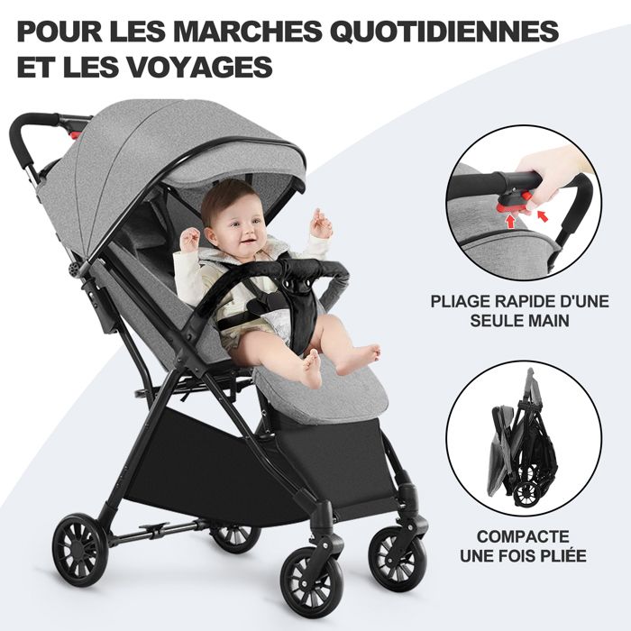 Poussette Canne Pliable 1 Bouton - Pour Bébé 0-3 Ans (15 Kg Max) - Légère, Compacte, Avec Double Frein Et Dossier Réglable - Rose