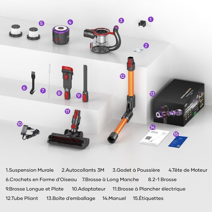 Aspirateur Balai Sans Fil Ivormentico 40KPA - 50 Min Autonomie - Pour Sols Durs Et Tapis