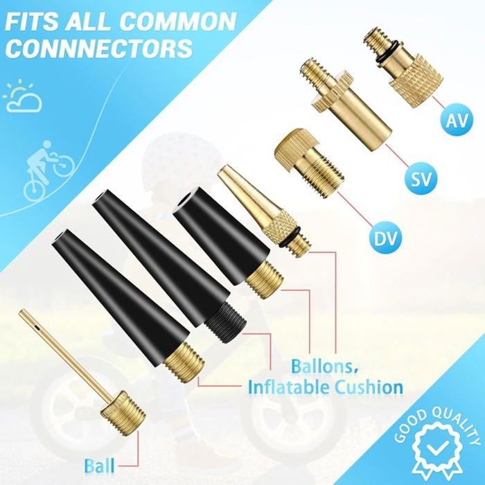 Kit D'embouts Universels Pour Pompe à Vélo HENMI - Adaptateurs Valve Presta, Schrader, Dunlop, Boîte De Rangement Kit Embout Pompe Universel