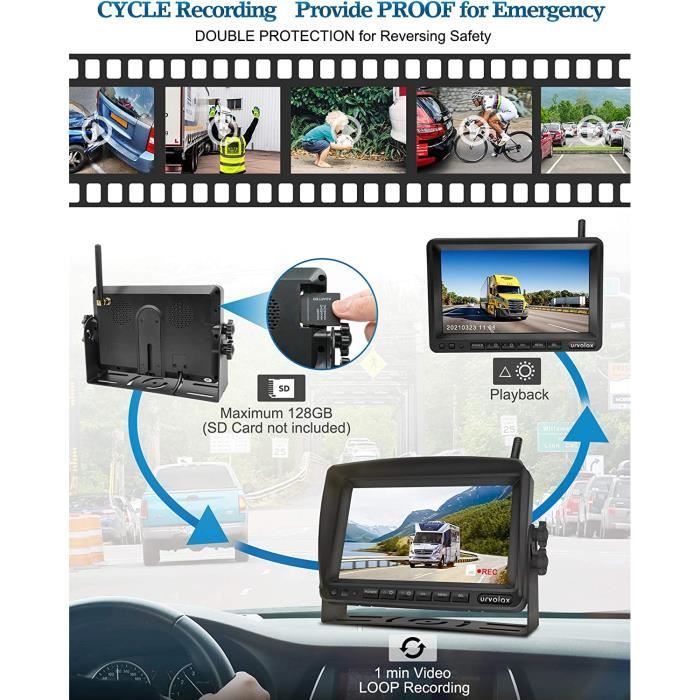 URVOLAX Camera De Recul sans Fil,Enregistrement Video,Ecran 7 Pouces 1296P  FHD IPS de,Camera De Recul Voiture etanche IP69K p - Cdiscount Auto