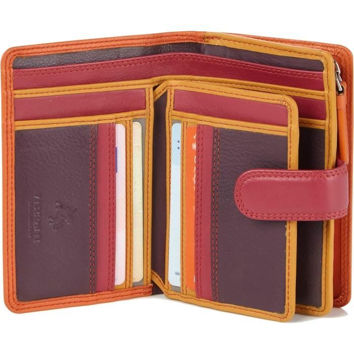 VISCONTI Twofold Women's Leather Wallet Rainbow Multi-Colour (RB51) RFID, Black Multi, Medium, Modern