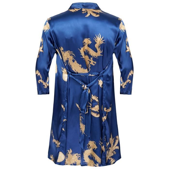 Peignoir de Chambre Homme Satin Imprime Dragon YIZYIF Ensemble Pyjama Kimono et Short Bleu Bleu Cdiscount Pret a Porter