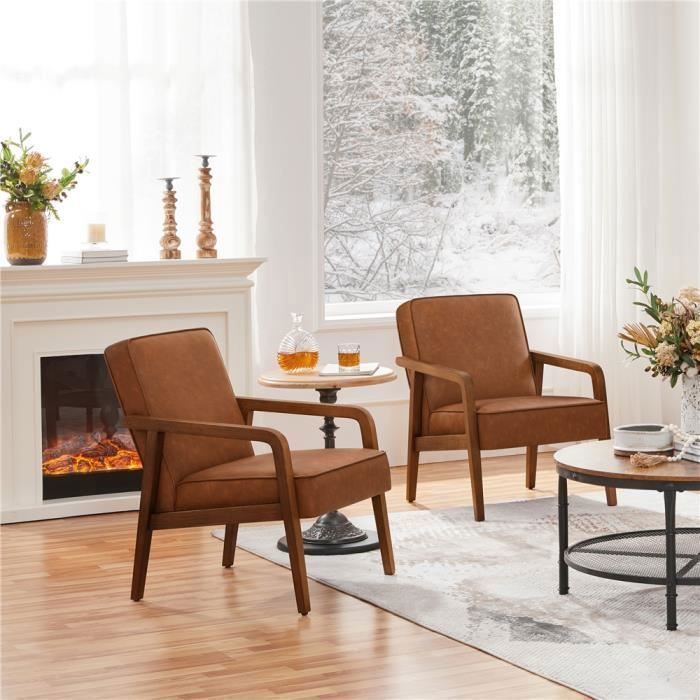 Fauteuil De Salon Similicuir Marron - Chaise Salle à Manger Ergonomique Avec Pieds Métal