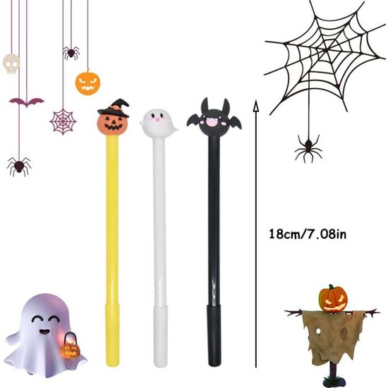Stylos Gel Effaçables Halloween – 0,7 Mm à Motifs Sorcière Et Chauve-souris (Noir, Rouge, Violet)