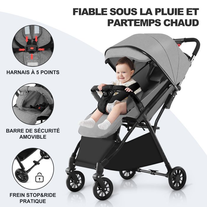 Poussette bebe citadine ultra compacte De 0 a 36 mois Jusqu a 15kg Pliage en un clic Dossier reglable Double Frein Gris Cdiscount Puericulture Eveil bebe