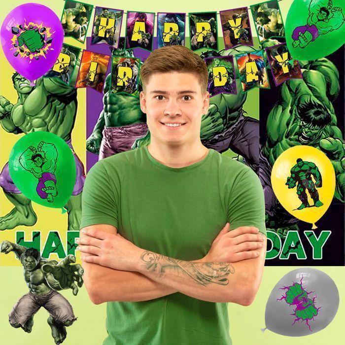 Decoration De Fete - Limics24 - Hulk Anniversaire Déco Ballons Joyeux Bannière Gâteaux Topper