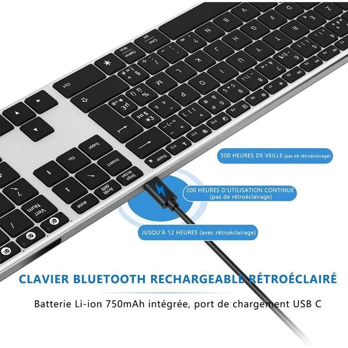 Clavier multimédia Bluetooth rétro-éclairé (AZERTY, Français