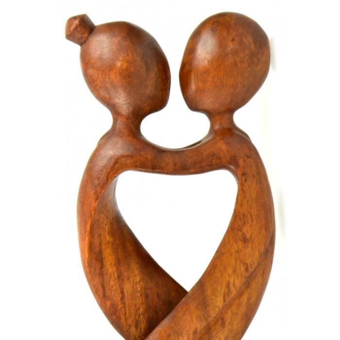 Statuette En Bois Couple Amoureux – 40 Cm, Décoration Maison Style Rustique