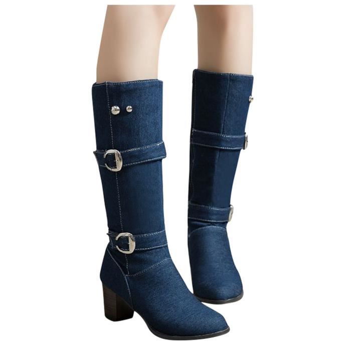Botte Femme Chaussures Nouveau Mode 2019 Bleu fonc Bleu fonc