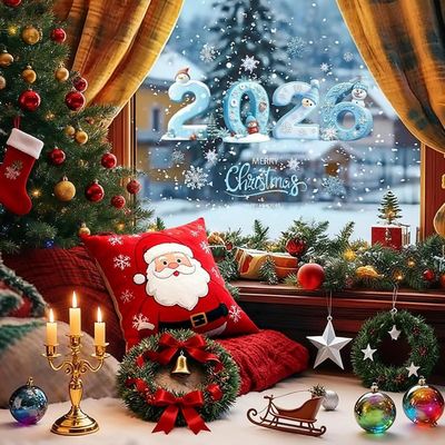 5Feuilles Autocollants De Noël Pour Fenêtre,Décorations DE