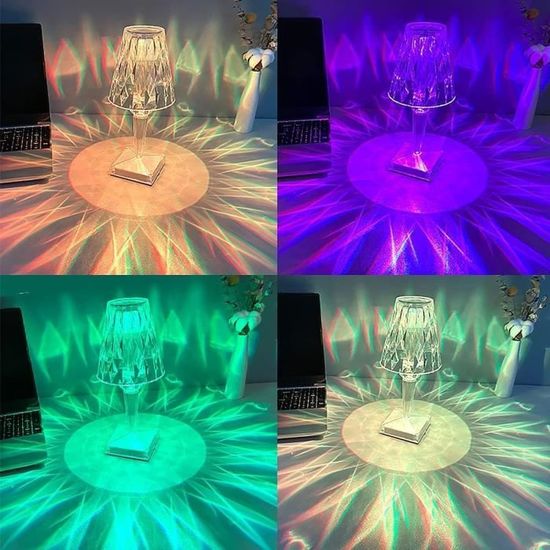 SOBEAU Lampe De Table En Cristal LED RGB - 16 Couleurs, Commande Tactile Et Télécommande, Pour Ambiance Chambre/Salon
