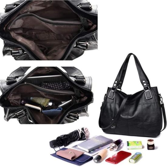 Sac à Main Femme NICOLE & DORIS - Bandoulière élégante En PU Avec Broderie - 28x13x21 Cm - Noir