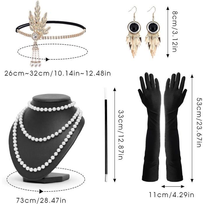 1920s Accessoire, Accessoire Année 20 Femme Comprend Bandeau/Boucles  d'oreilles/Collier/Gants/Support, Accessoire Gatsby Femme - Cdiscount Jeux  - Jouets